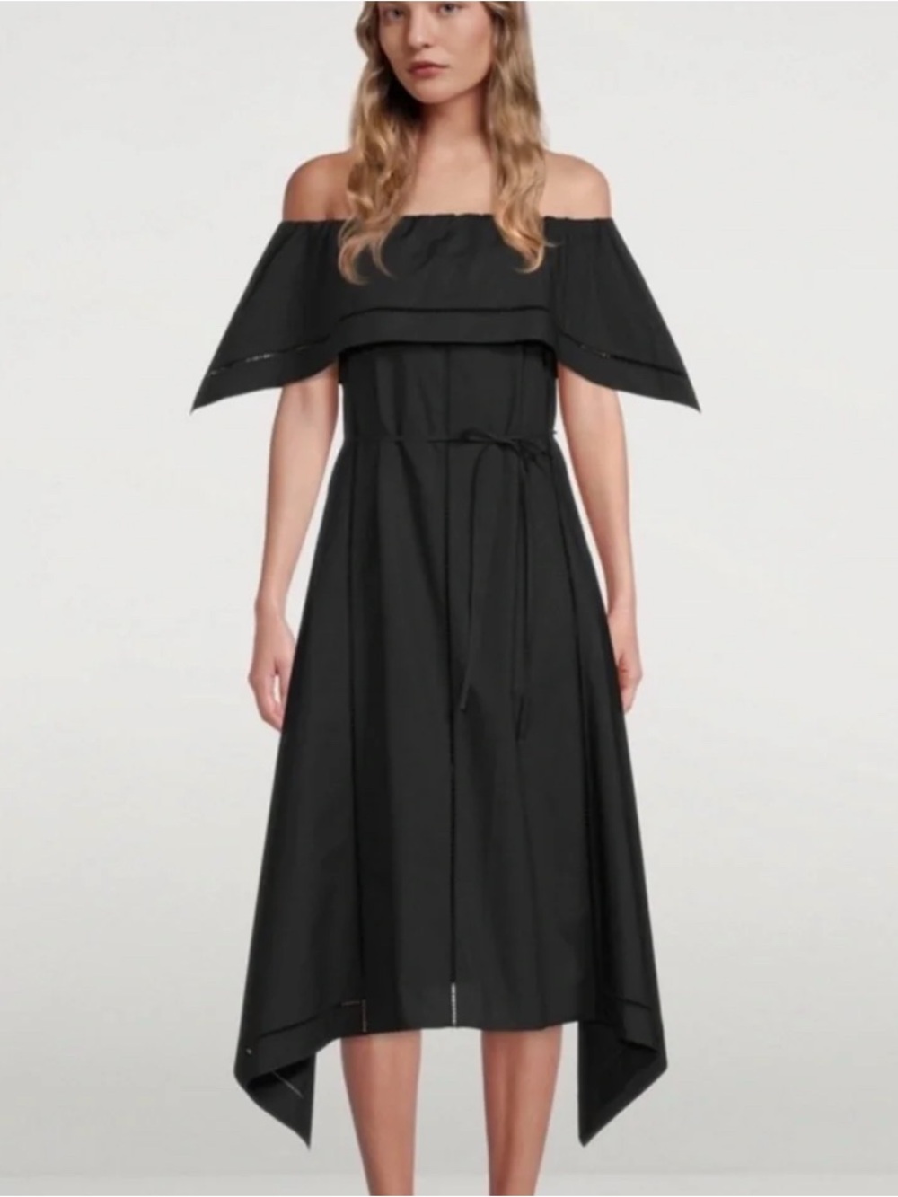 THEORY BLACK OFF SHOULDER DRESS W BELT